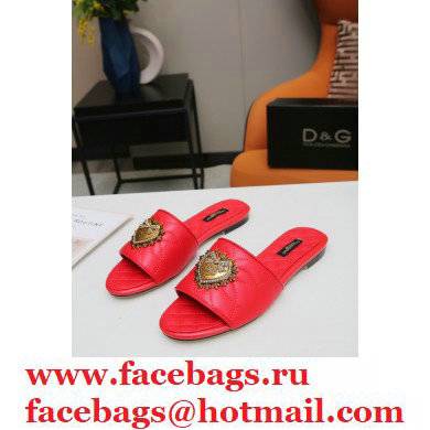 Dolce  &  Gabbana Leather Sliders Red with Devotion Heart 2021